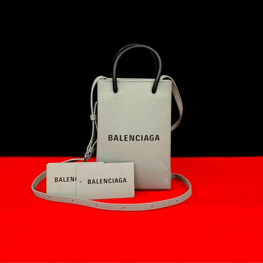 BALENCIAGA Shoulder Bag leather gray shopping phone holder