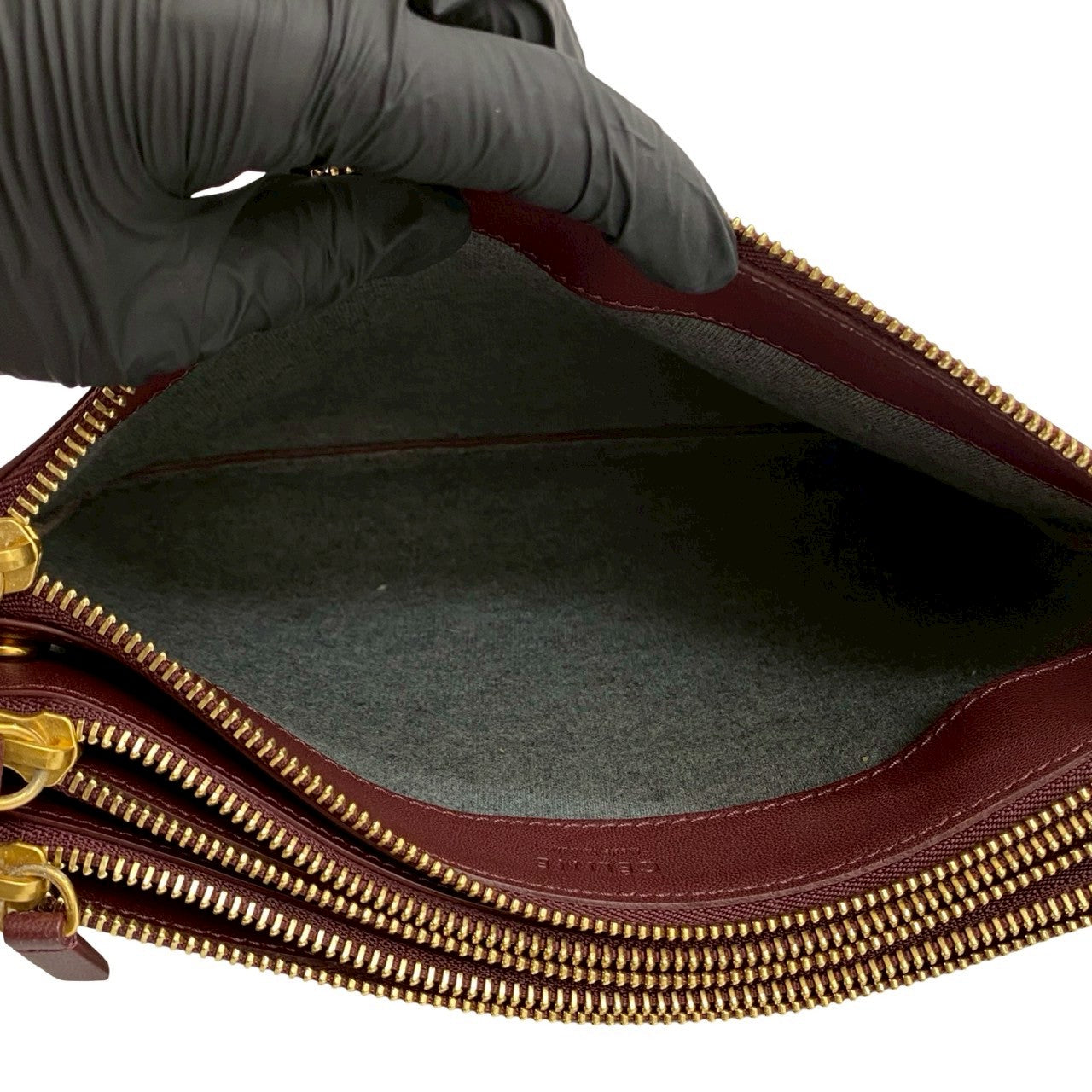 CELINE Shoulder Bag leather wine-red Trio Small