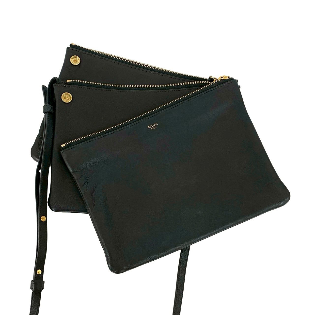 CELINE Shoulder Bag leather black Trio Large