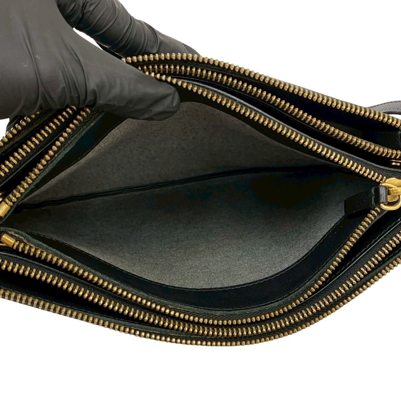 CELINE Shoulder Bag leather black Trio Large