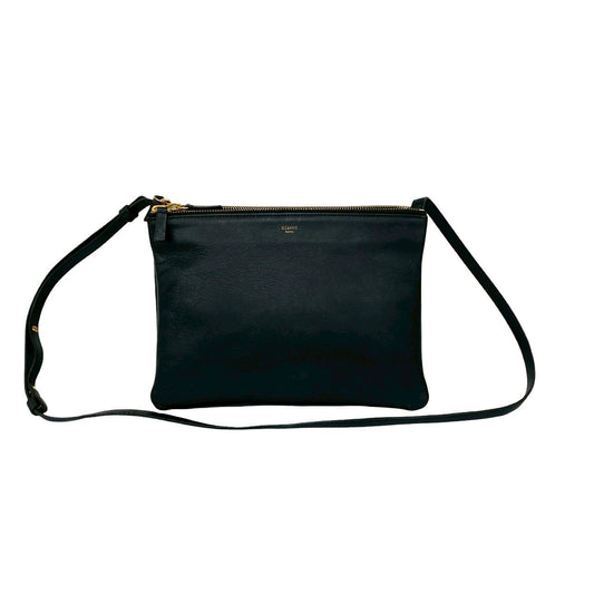 CELINE Shoulder Bag leather black Trio Large