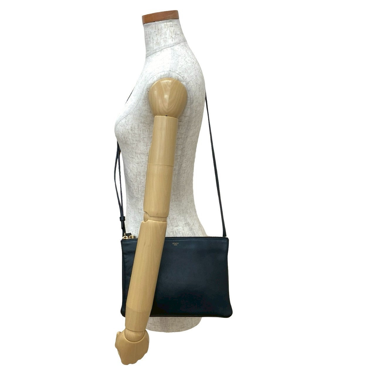 CELINE Shoulder Bag leather black Trio Large