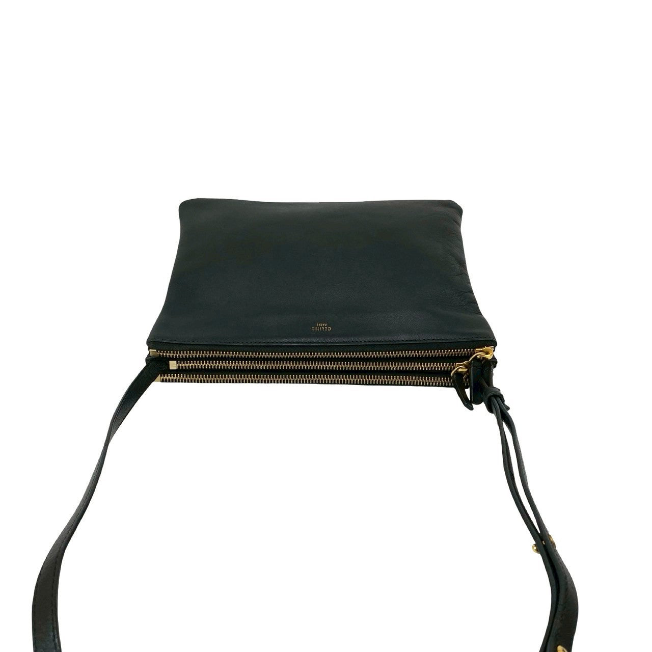 CELINE Shoulder Bag leather black Trio Large