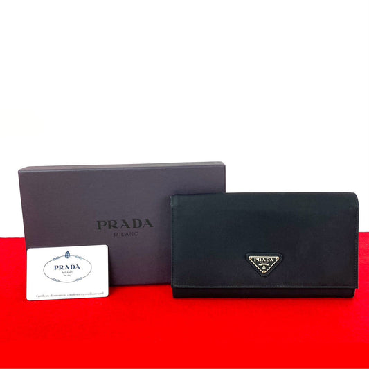 PRADA Long Wallet Purse Nylon black