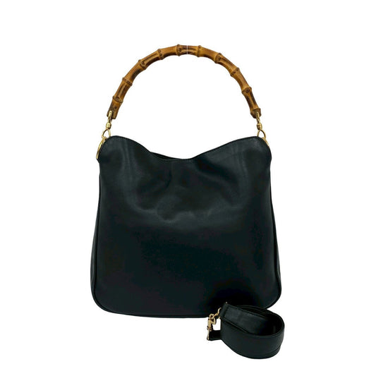 GUCCI Shoulder Bag leather black Bamboo