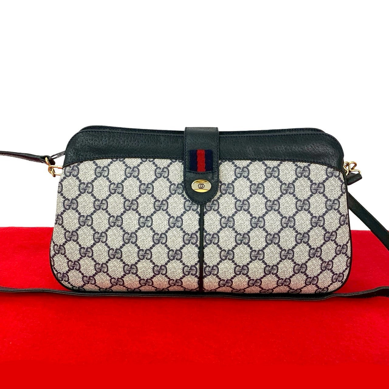 GUCCI Shoulder Bag leather Navy Sherry line