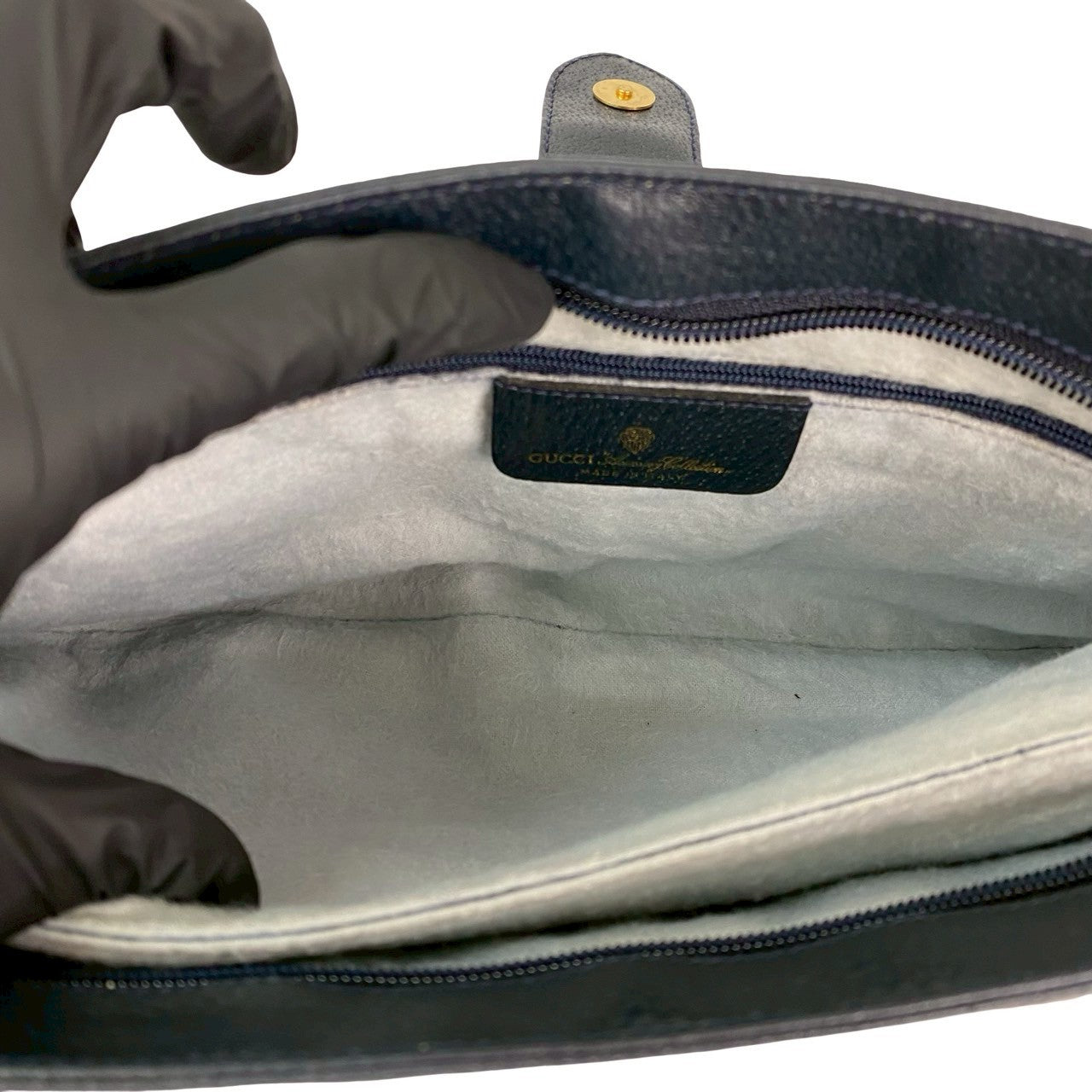 GUCCI Shoulder Bag leather Navy Sherry line