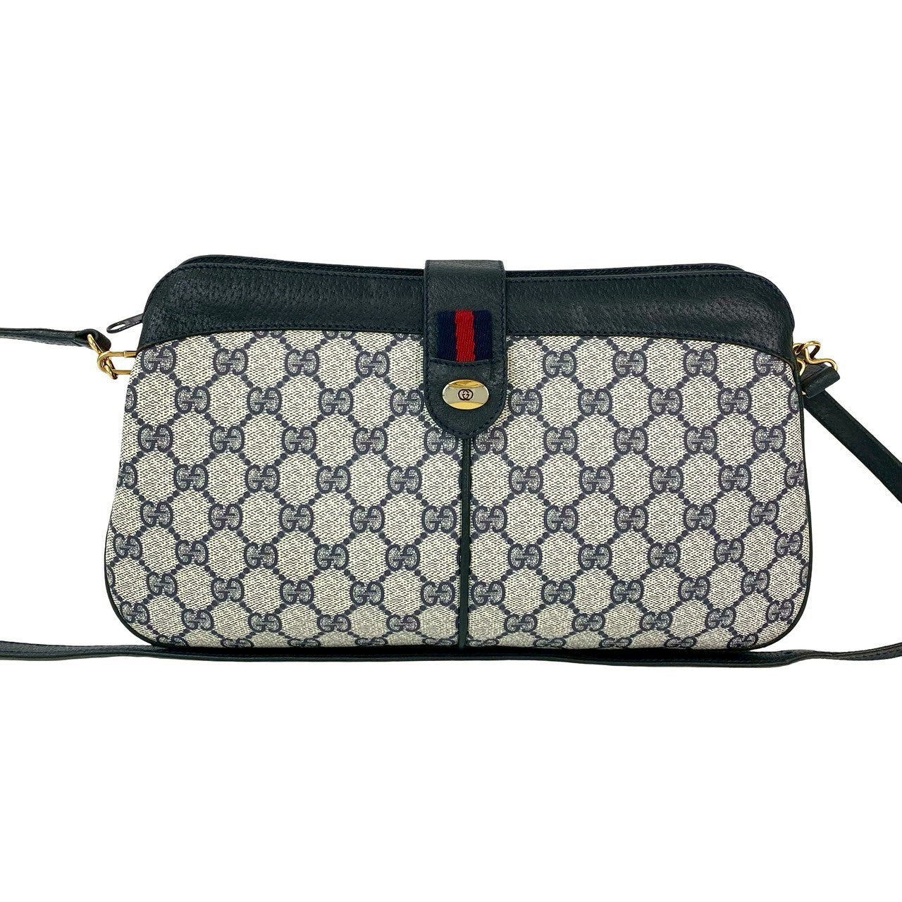 GUCCI Shoulder Bag leather Navy Sherry line