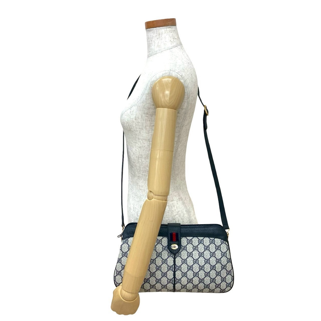 GUCCI Shoulder Bag leather Navy Sherry line