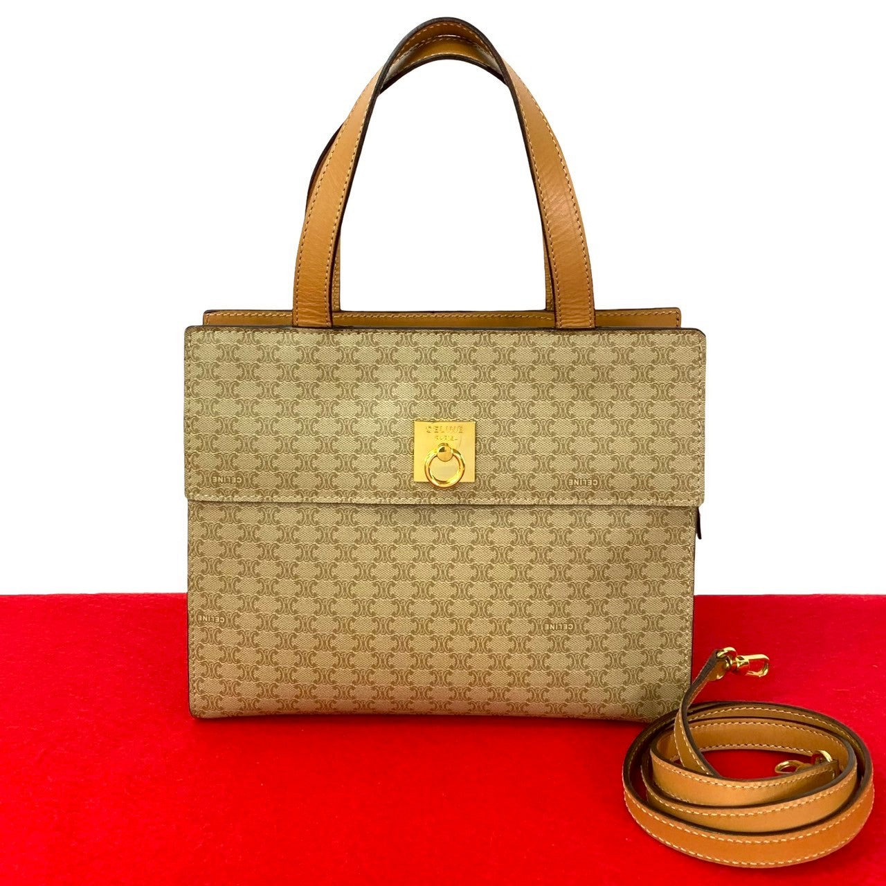 CELINE Shoulder Bag leather beige