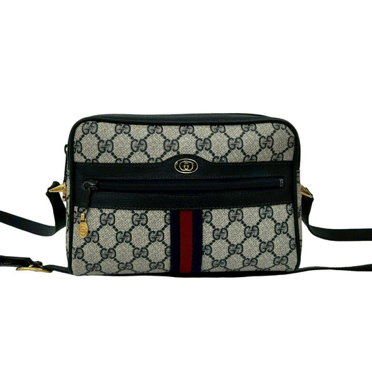 GUCCI Shoulder Bag leather Navy Sherry line