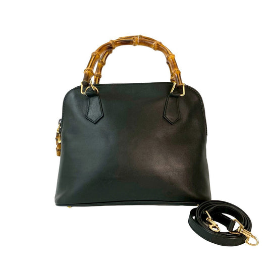 GUCCI Shoulder Bag leather black Bamboo