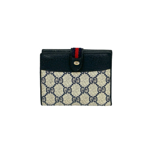 GUCCI Bifold Wallet leather Navy Sherry line