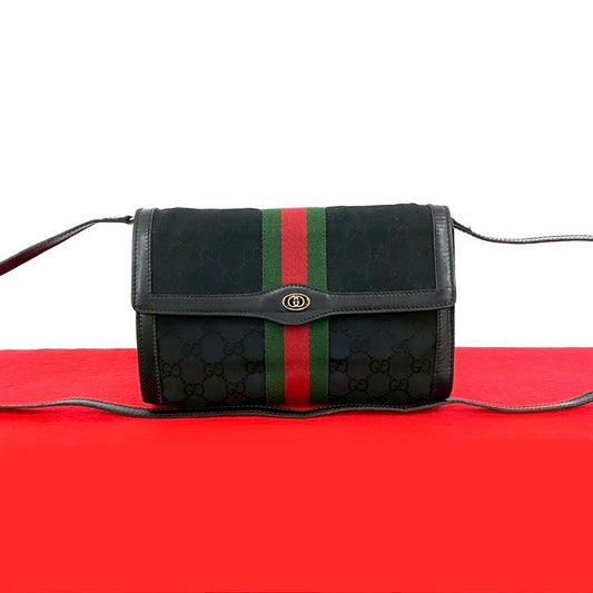 GUCCI Shoulder Bag GG canvas black Sherry line