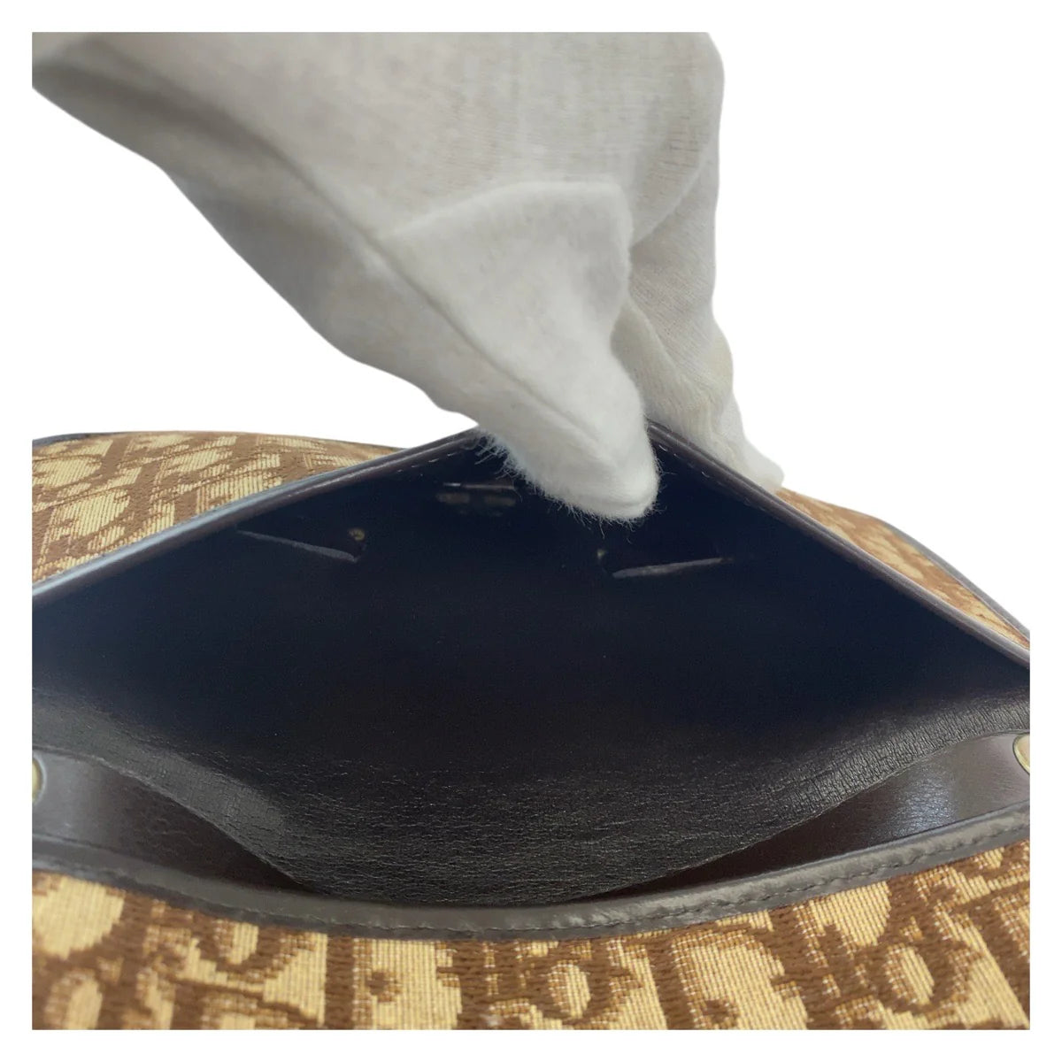 DIOR Canvas Shoulder Wallet on Chain Brown Beige Trotter Women Used Authentic