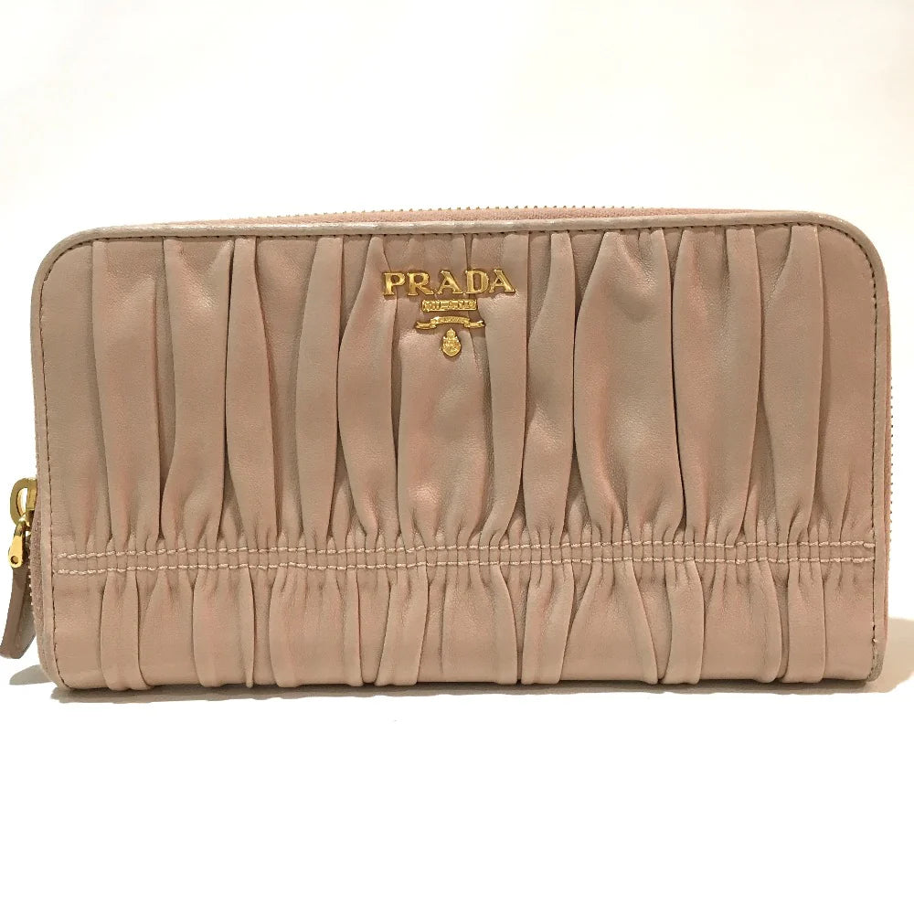 PRADA Ruched Long Wallet Beige