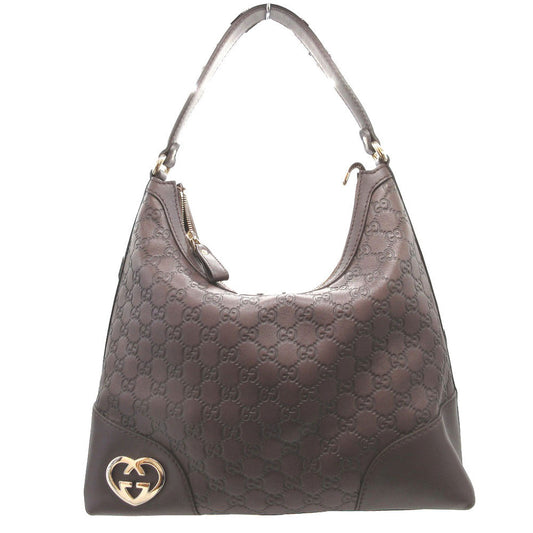 GUCCI Shoulder Bag 257070 leather Brown Lovely Guccisima Women Used Authentic