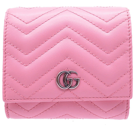 GUCCI Bifold Wallet 598629 leather pink Compact wallet GG Marmont Women Used Authentic