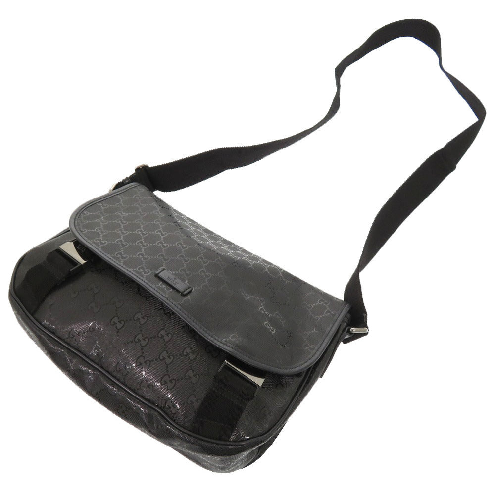GUCCI Shoulder Bag 201732 PVC coated canvas black GG implementation Messenger bag mens Used Authentic