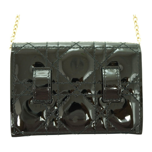 Dior Shoulder Bag Patent leather black Chain Card Case Coin Case Wallet Women Used Authentic