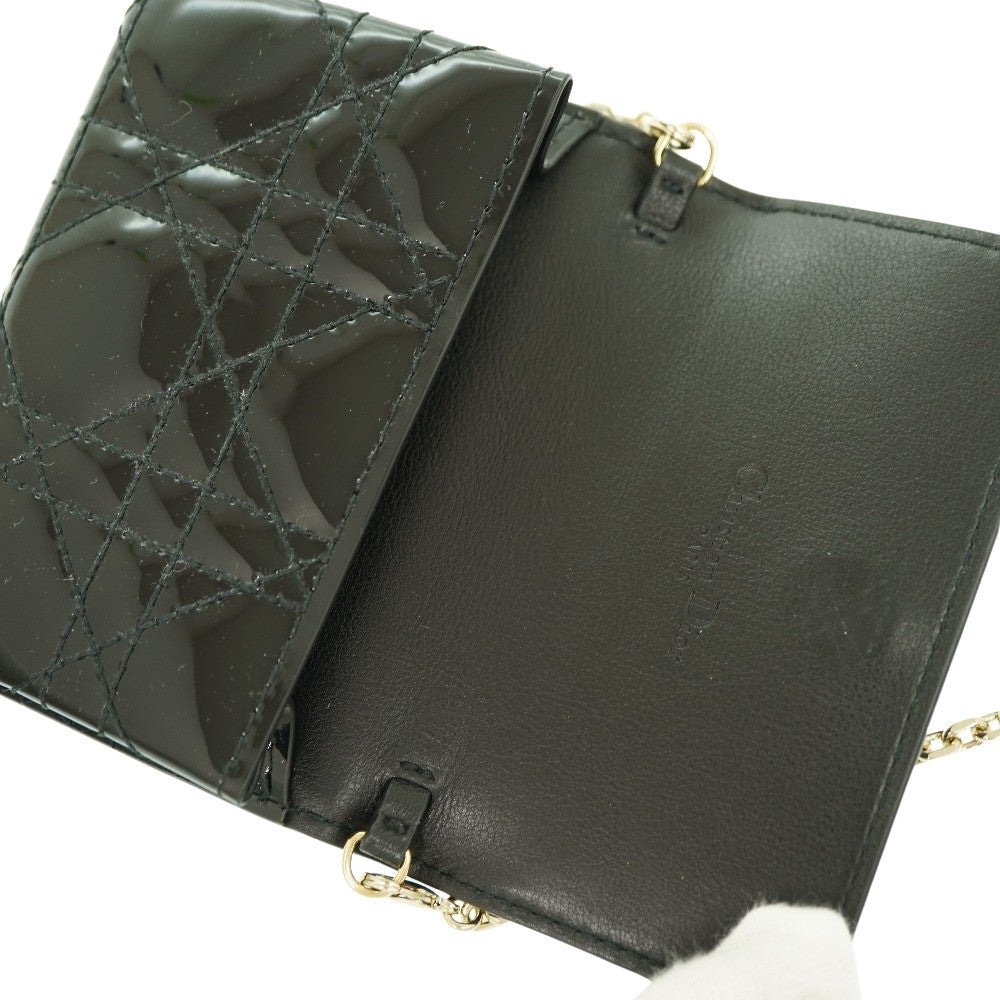 Dior Shoulder Bag Patent leather black Chain Card Case Coin Case Wallet Women Used Authentic