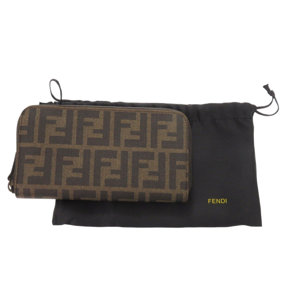 FENDI Long Wallet Purse 8M0024 PVC Brown Zucca Pattern