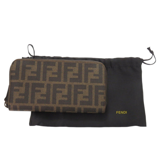 FENDI Long Wallet Purse 8M0024 PVC Brown Zucca Pattern