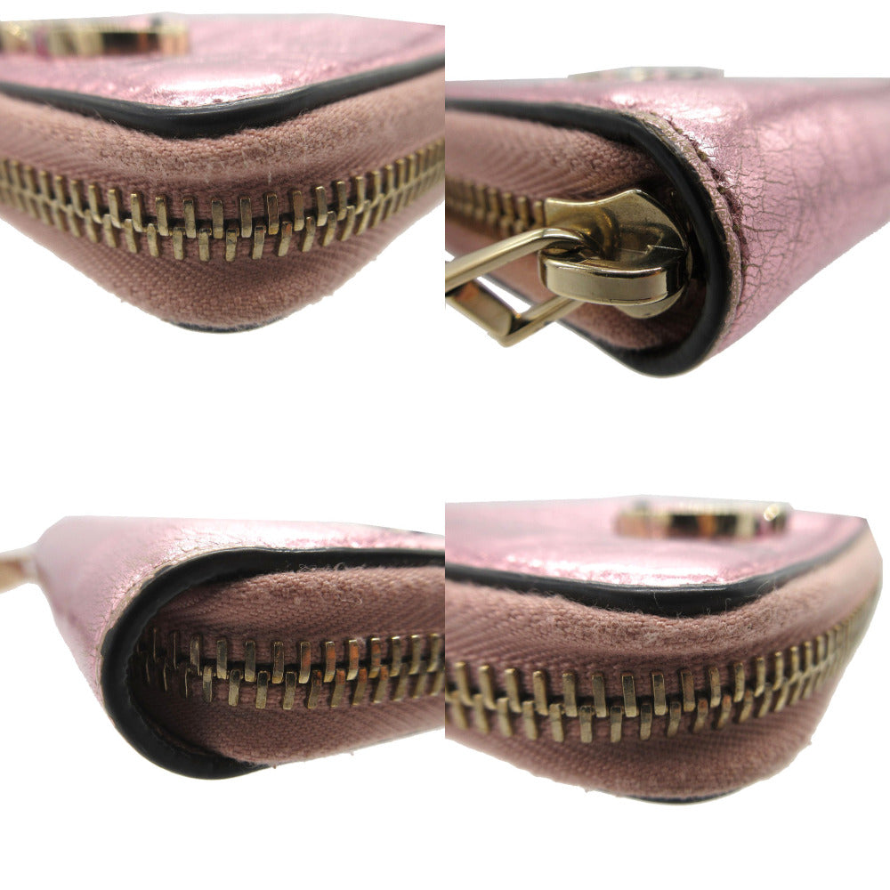 VALENTINO Coin case leather Metallic pink V logo metal color wrinkled finish Women Used Authentic