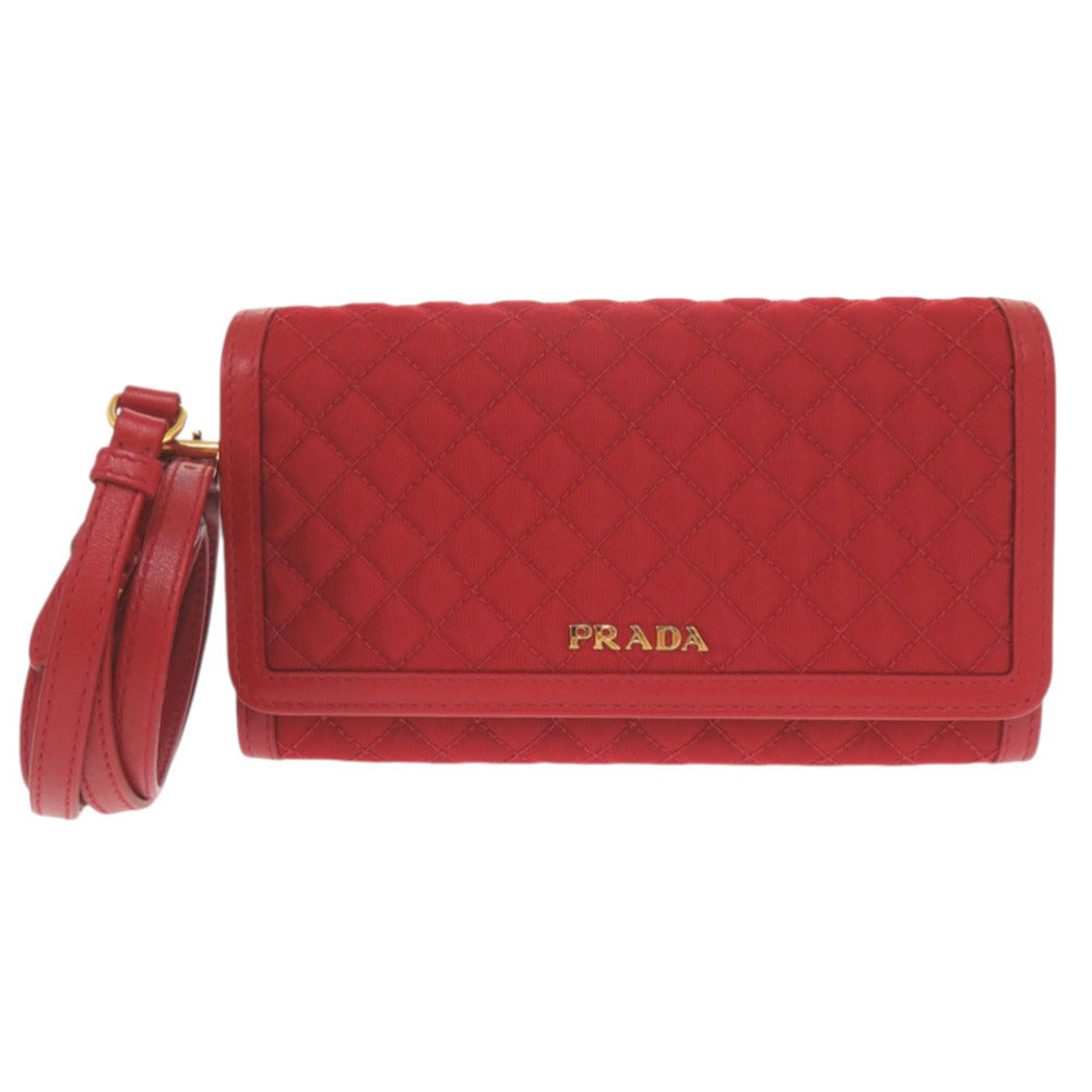 PRADA Long Wallet Purse 1M1437 Nylon, Leather Red