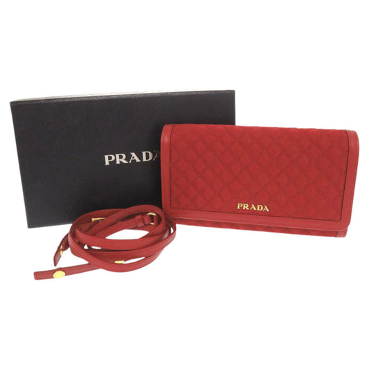 PRADA Long Wallet Purse 1M1437 Nylon, Leather Red