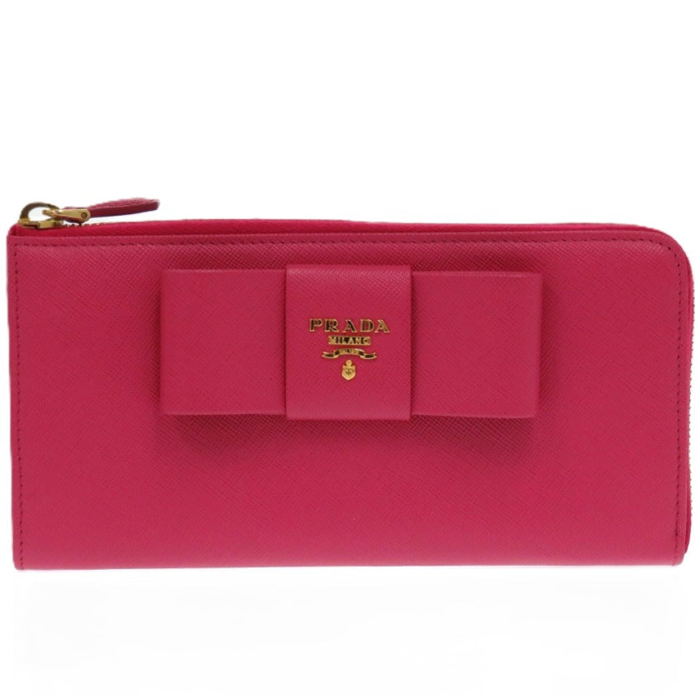 PRADA Long Wallet Purse 1M0506 leather Peonia ribbon