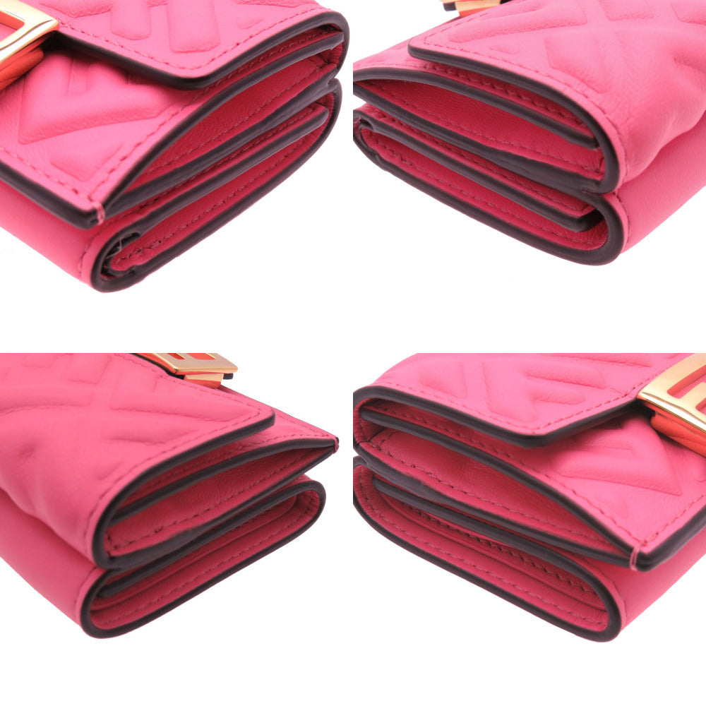 FENDI Tri-fold wallet 8M0395 leather pink Baguette Micro Zucca Women Used Authentic
