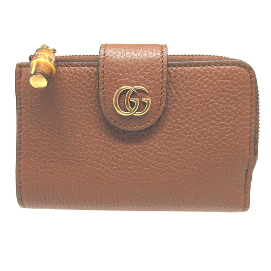 GUCCI Bifold Wallet 739498 leather Brown Bamboo Medium Wallet Double G Women Used Authentic