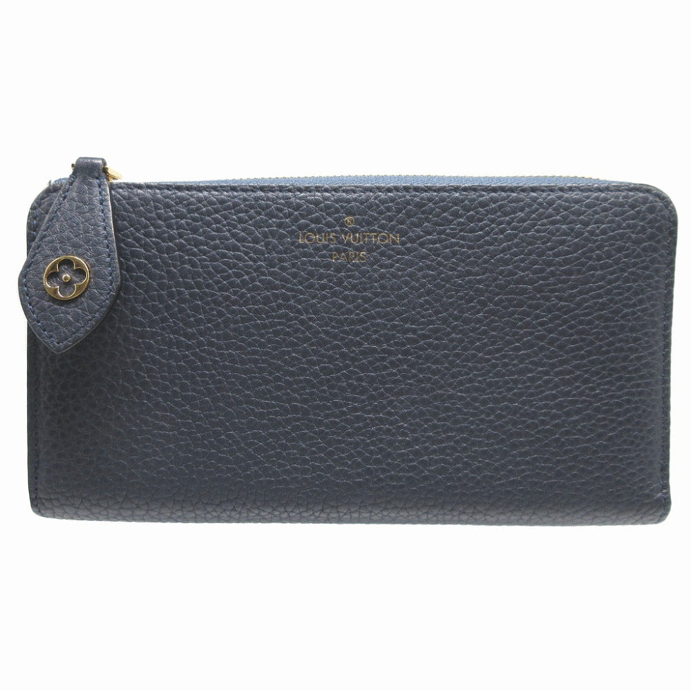 LOUIS VUITTON Long Wallet Purse M68582 leather Blue Marine L-shaped fastener Portefeuille comet unisex(Unisex) Used Authentic
