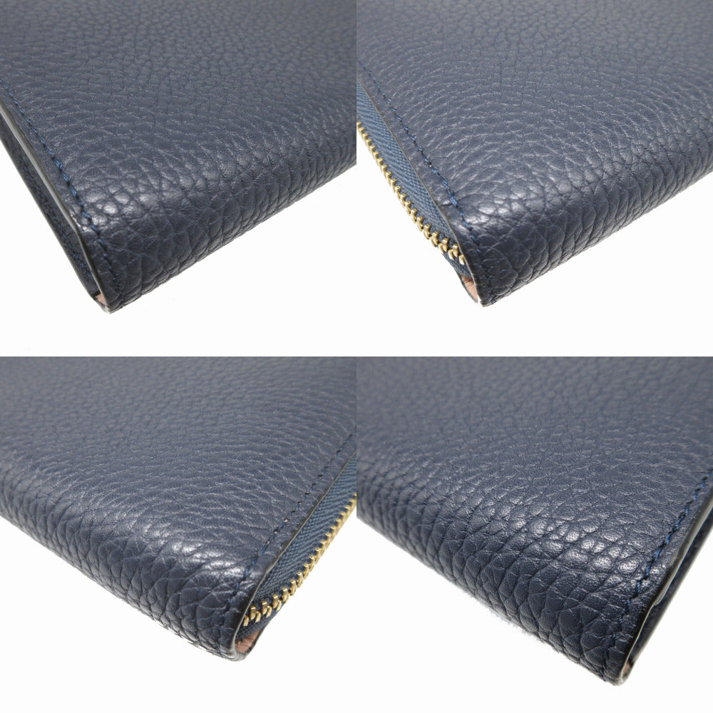 LOUIS VUITTON Long Wallet Purse M68582 leather Blue Marine L-shaped fastener Portefeuille comet unisex(Unisex) Used Authentic