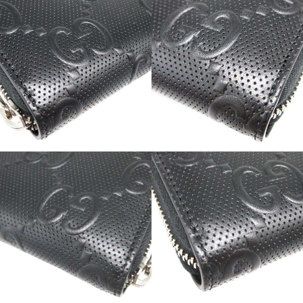 GUCCI Long Wallet Purse 625558 GG canvas black Zip Around Double G Women(Unisex) Used Authentic