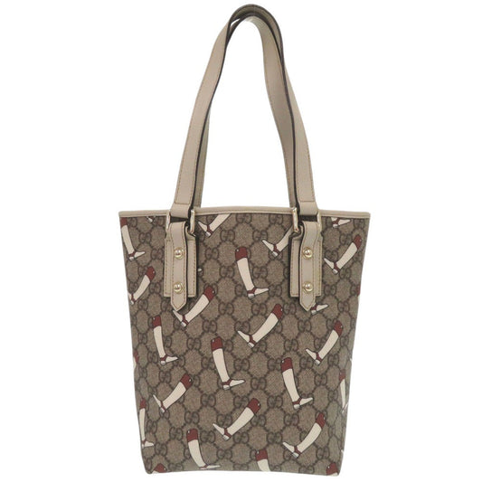 GUCCI Tote Bag GG Supreme Brown GG Pattern Tote Bag PVC BootsPattern Women Used Authentic