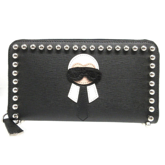 FENDI Long Wallet Purse 8M0299 leather black Zip Around Karl Lagerfeld Karito unisex(Unisex) Used Authentic
