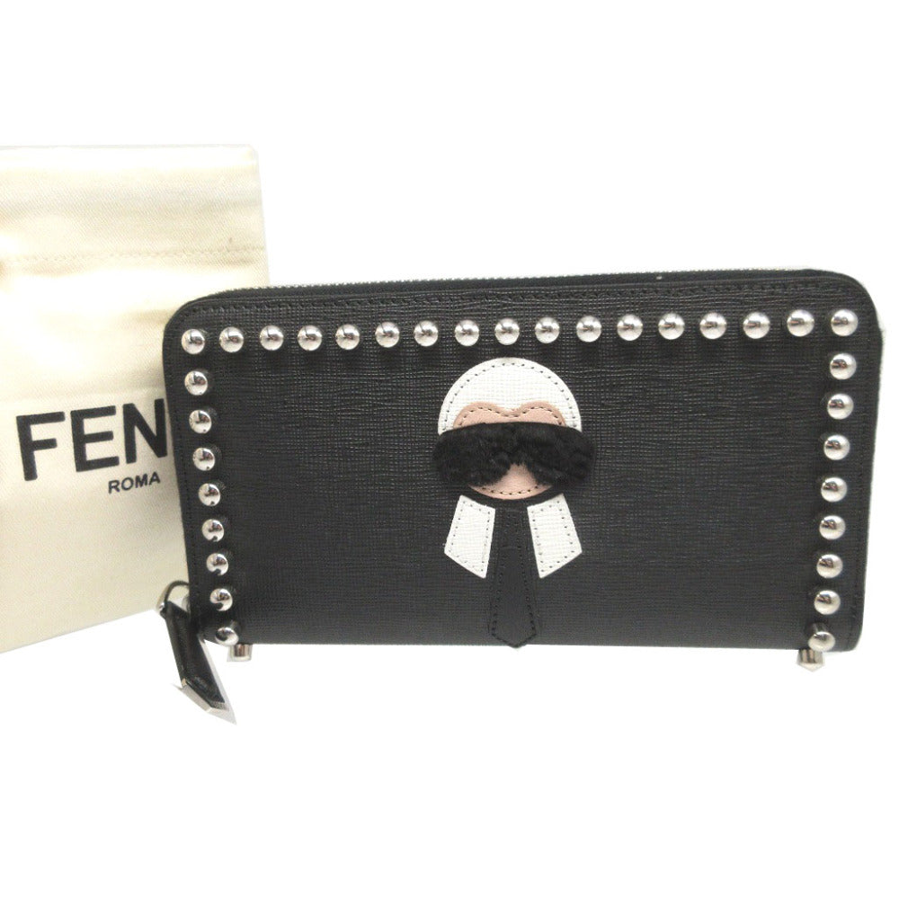 FENDI Long Wallet Purse 8M0299 leather black Zip Around Karl Lagerfeld Karito unisex(Unisex) Used Authentic