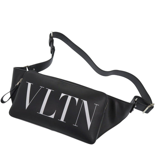 VALENTINO Waist bag B0719WJW 0NI leather black mens Used Authentic
