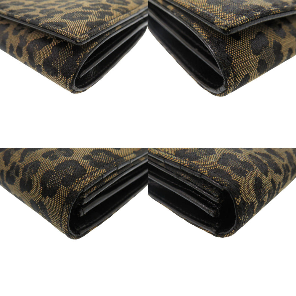FENDI Long Wallet Purse 8M0000 Canvas, Leather beige Leopard Leopard Pattern Women Used Authentic