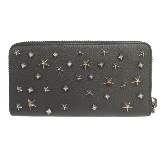Christian Louboutin Long Wallet Purse leather black Zip Around studs Panettone Women(Unisex) Used Authentic