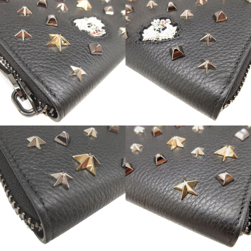 Christian Louboutin Long Wallet Purse leather black Zip Around studs Panettone Women(Unisex) Used Authentic