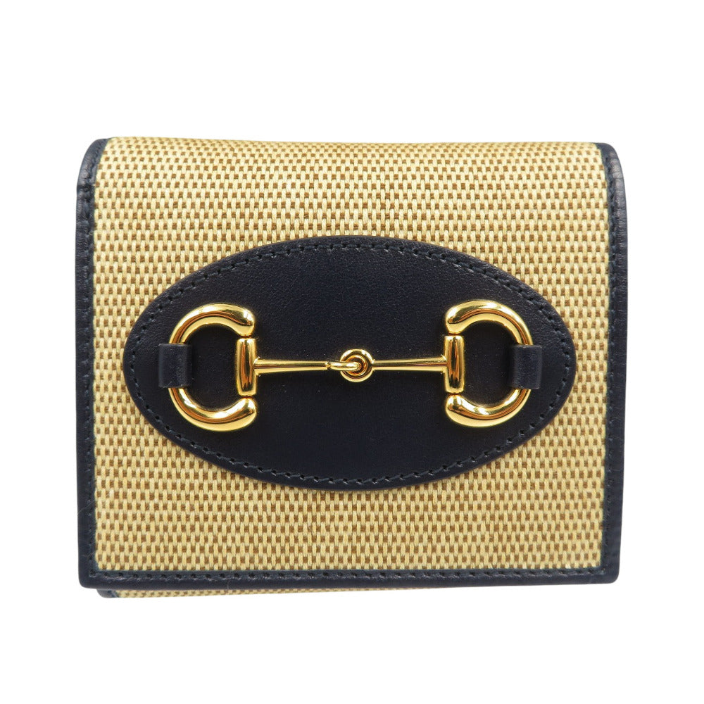 GUCCI Bifold Wallet 621891 Canvas, Leather beige Horsebit Women Used Authentic