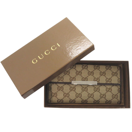 GUCCI Long Wallet Purse 112715 GG canvas beige Women Used Authentic