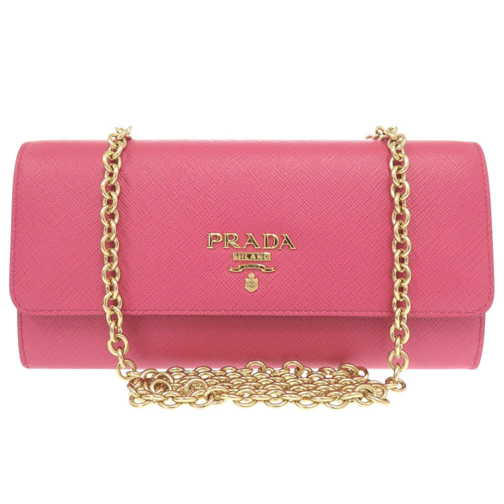 PRADA Long Wallet Purse 1DH002 leather Pink PEONIA Chain wallet Women Used Authentic