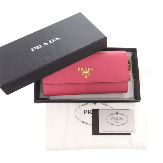 PRADA Long Wallet Purse 1DH002 leather Pink PEONIA Chain wallet Women Used Authentic