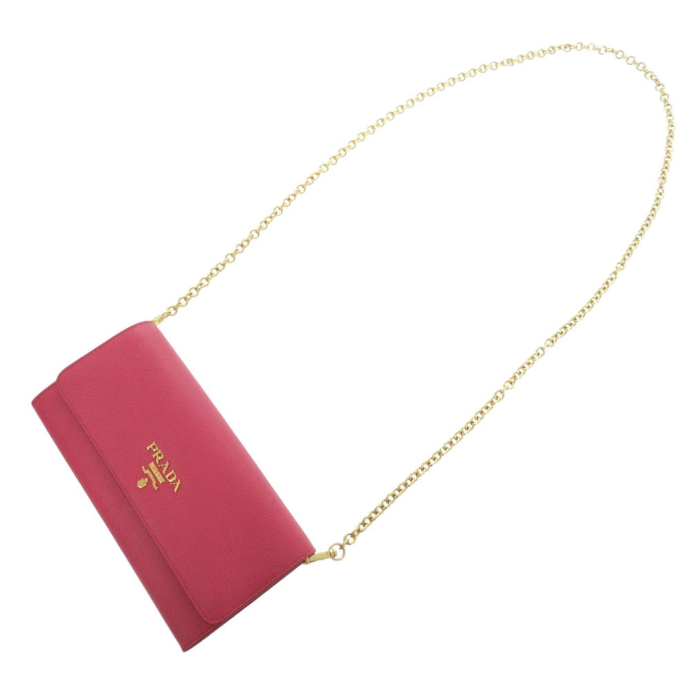 PRADA Long Wallet Purse 1DH002 leather Pink PEONIA Chain wallet Women Used Authentic