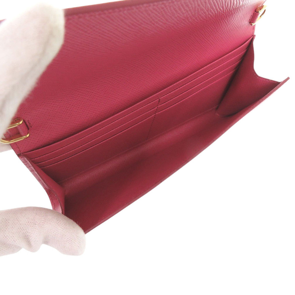 PRADA Long Wallet Purse 1DH002 leather Pink PEONIA Chain wallet Women Used Authentic