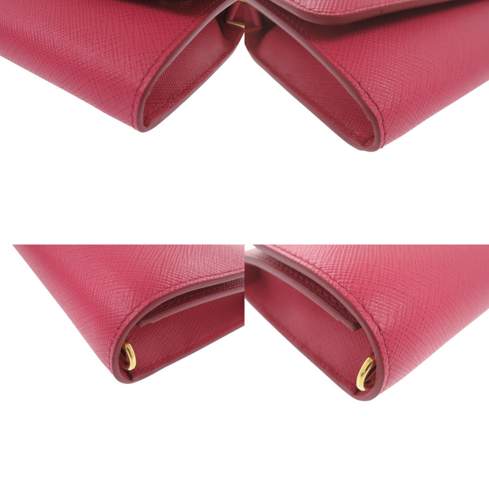 PRADA Long Wallet Purse 1DH002 leather Pink PEONIA Chain wallet Women Used Authentic